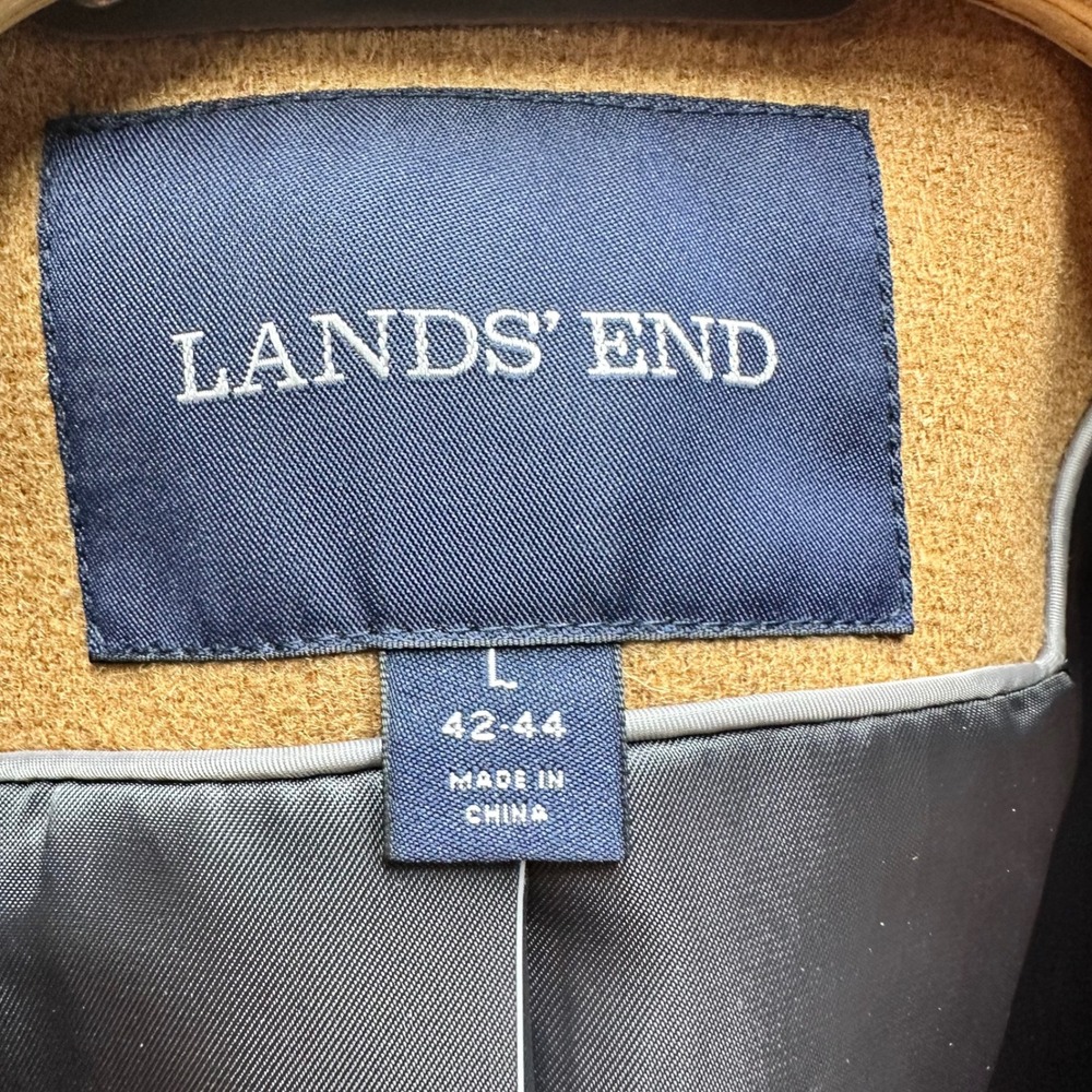 Lands' End Wool Blend Double Breasted Overcoat Vicuna Camel Mens L 42-44 NWOT - Picture 2 of 8